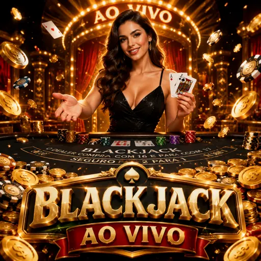 Card do blackjack ao vivo com crupiê distribuindo cartas na mesa