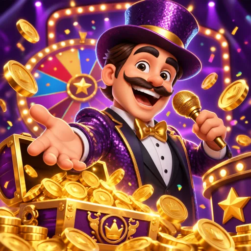 Card de game show de cassino com roleta gigante e multiplicadores na tela